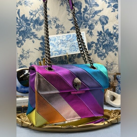 🆕 KURT GEIGER LONDON 🧿 NWOT Leather Kensington Shoulder Bag, Metallic Rainbow - Picture 2 of 16